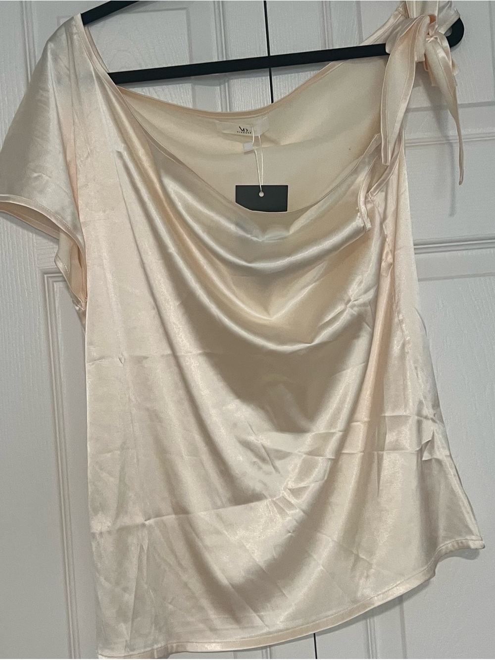 Silky Cowl Neck Tie-Shoulder Blouse - Cream